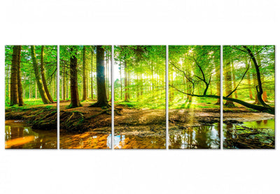 Glezna ar saulainu mežu - Meža straume (5 daļas) Šaura Tapetenshop.lv.