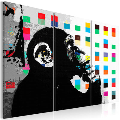 Kanva Domātājs pērtiķis, Banksy (3 daļas, horizontāla) G-ART.