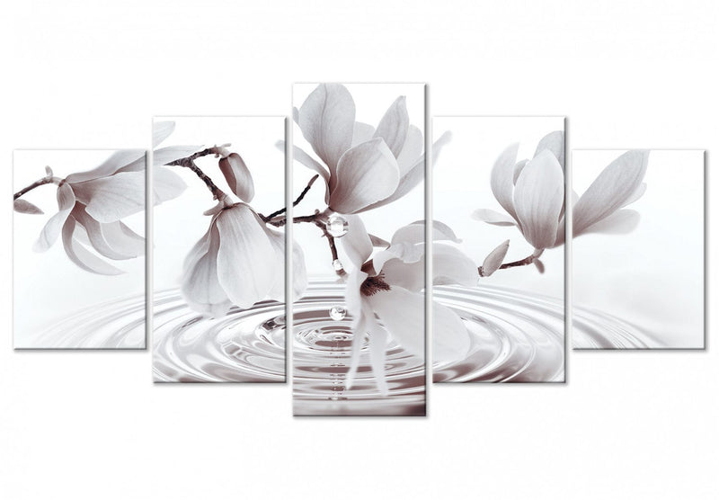 Canvas-taulut Magnoliat veden yllä (5 osaa), harmaa, 123645 G-ART.