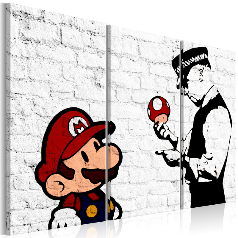 Glezna Mario Bros - Banksy (3 daļas, horizontāla) Tapetenshop.lv.