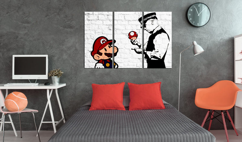 Glezna Mario Bros - Banksy (3 daļas, horizontāla) Tapetenshop.lv.