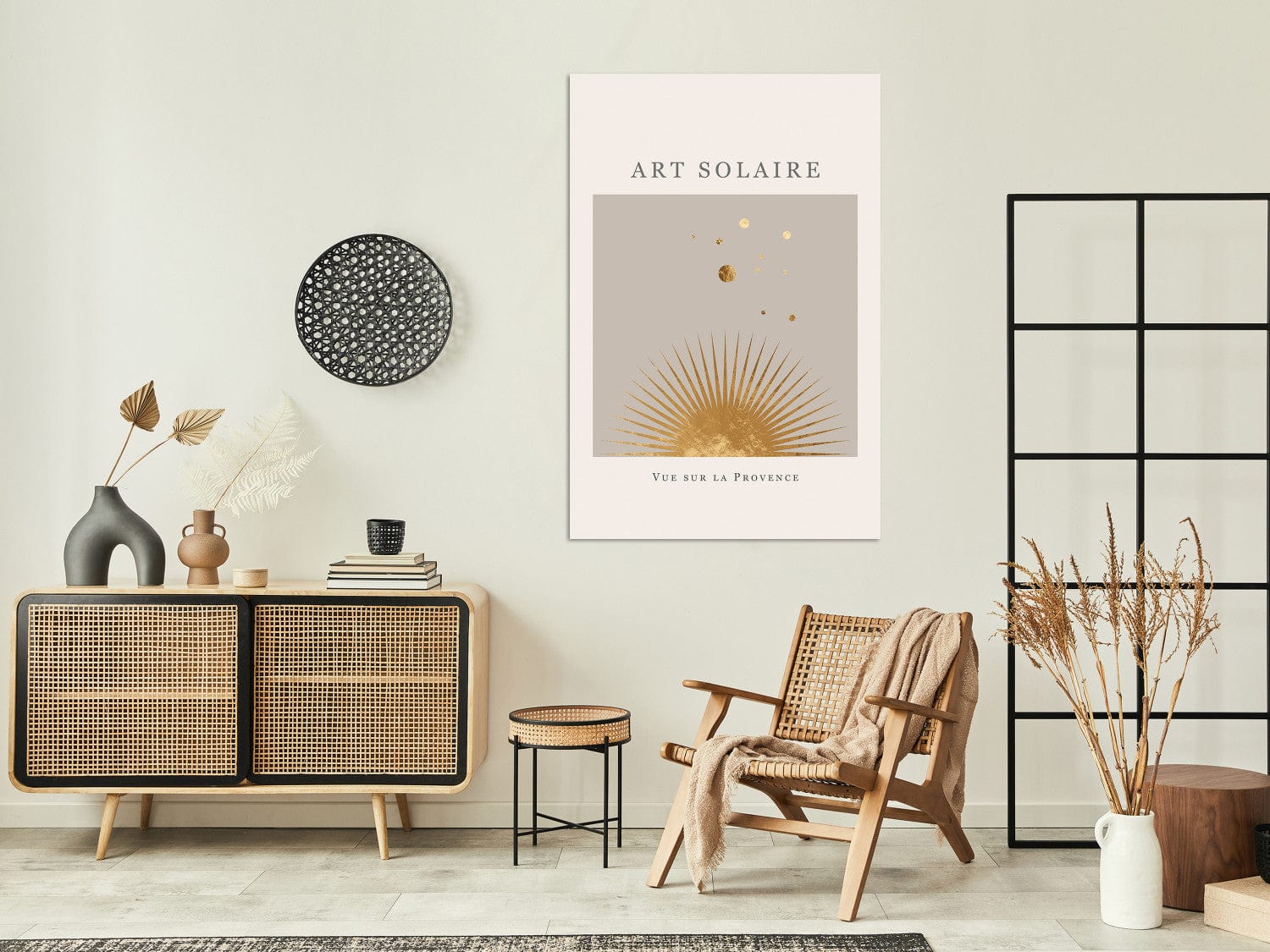 Glezna ar stilizētu Sauli skandiboho stilā (1 daļa), vertikāla G-ART.