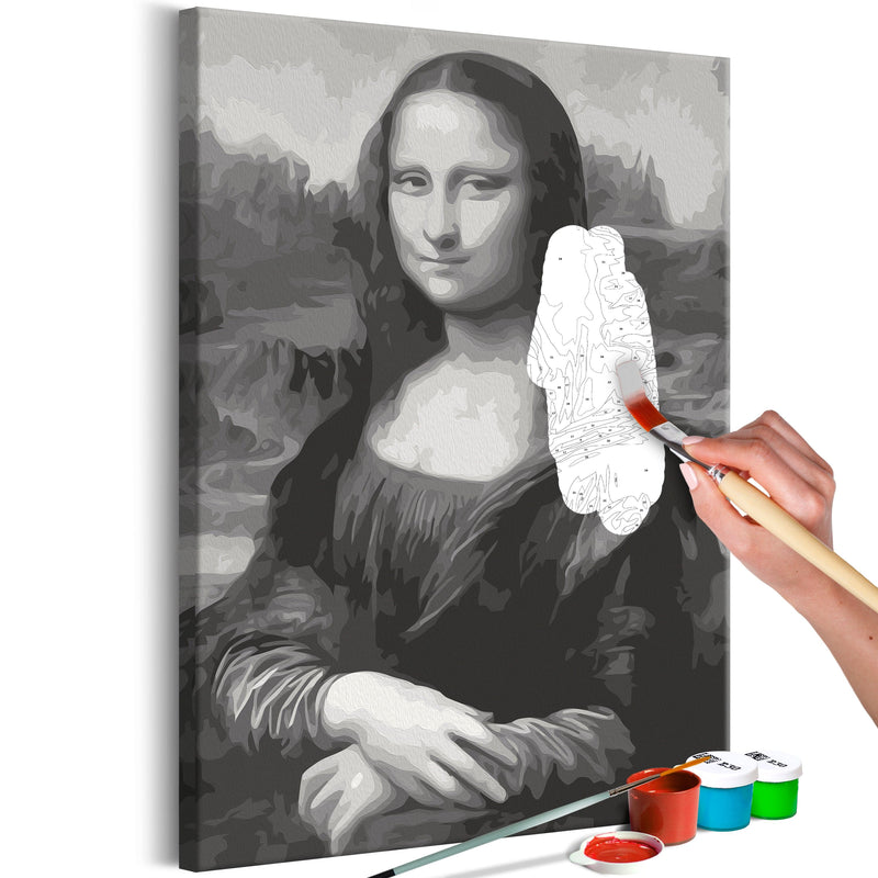 Kanva uz audekla "izkrāso pēc cipariem" - Black and White Mona Lisa 40x60 cm Artgeist