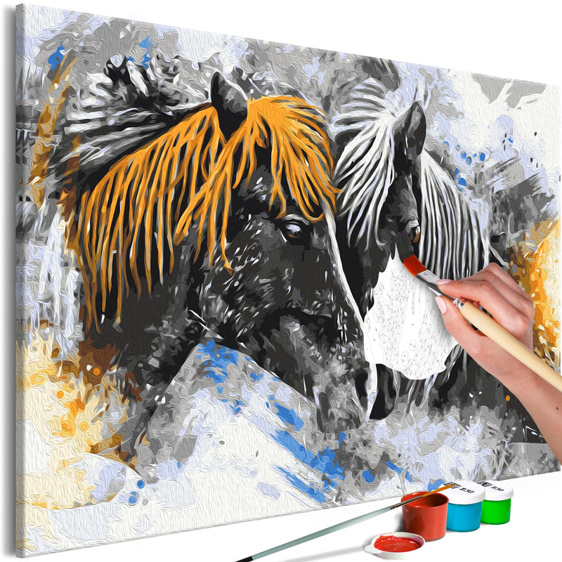 Kanva uz audekla "izkrāso pēc cipariem" - Black and Yellow Horses 60x40 cm Artgeist