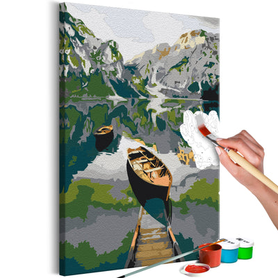 Kanva uz audekla "izkrāso pēc cipariem" - Boat in the Mountains 40x60 cm Artgeist