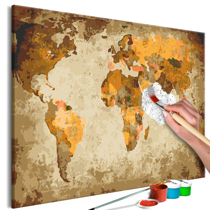 Kanva uz audekla "izkrāso pēc cipariem" - Brown World Map 60x40 cm Artgeist