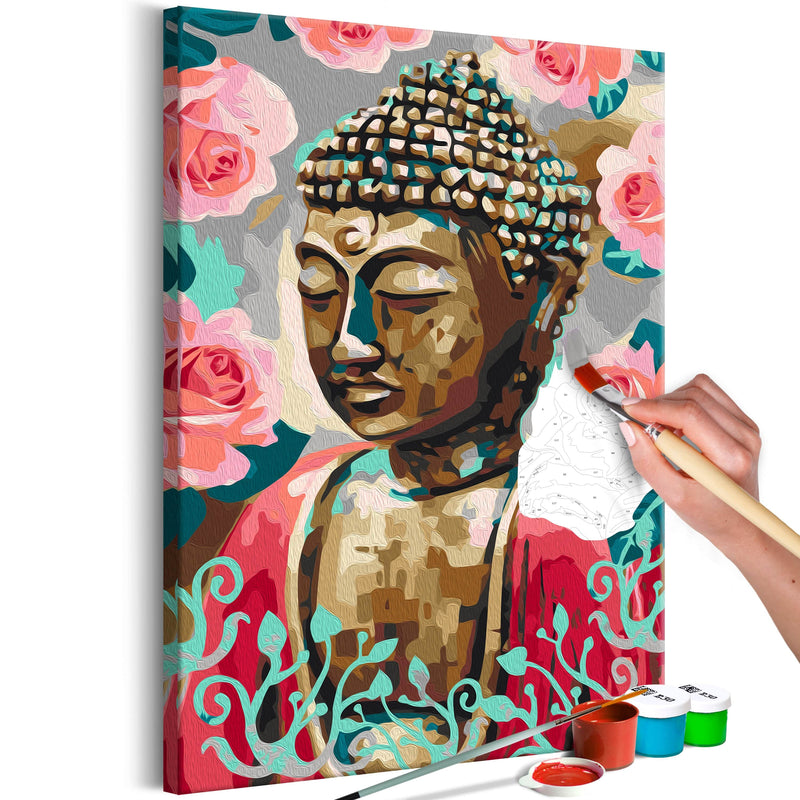 Kanva uz audekla "izkrāso pēc cipariem" - Buddha in Red 40x60 cm Artgeist