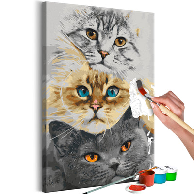 Kanva uz audekla "izkrāso pēc cipariem" - Cat's Trio 40x60 cm Artgeist
