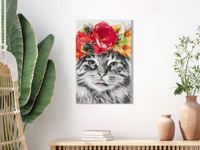 Kanva uz audekla "izkrāso pēc cipariem" - Cat With Flowers 40x60 cm Artgeist