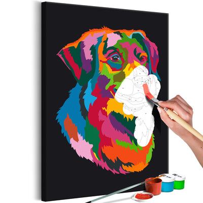 Kanva uz audekla "izkrāso pēc cipariem" - Colourful Dog 40x60 cm Artgeist