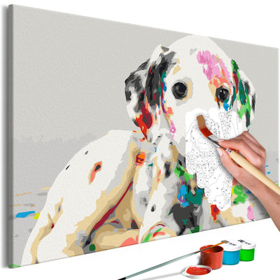 Kanva uz audekla "izkrāso pēc cipariem" - Colourful Puppy 60x40 cm Artgeist