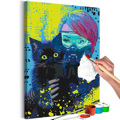 Kanva uz audekla "izkrāso pēc cipariem" - Cyber-Kitten 40x60 cm Artgeist