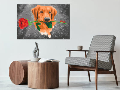 Kanva uz audekla "izkrāso pēc cipariem" - Dog With Rose  60x40 cm Artgeist