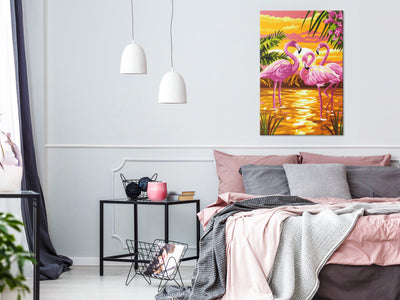 Kanva uz audekla "izkrāso pēc cipariem" - Flamingo Family 40x60 cm Artgeist