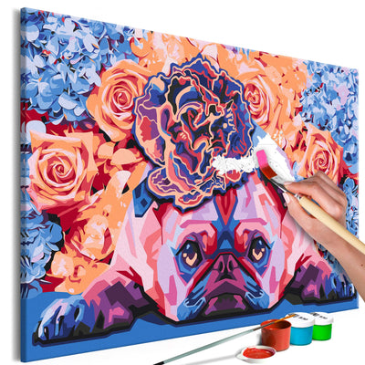 Kanva uz audekla "izkrāso pēc cipariem" - Floral Pug 60x40 cm Artgeist