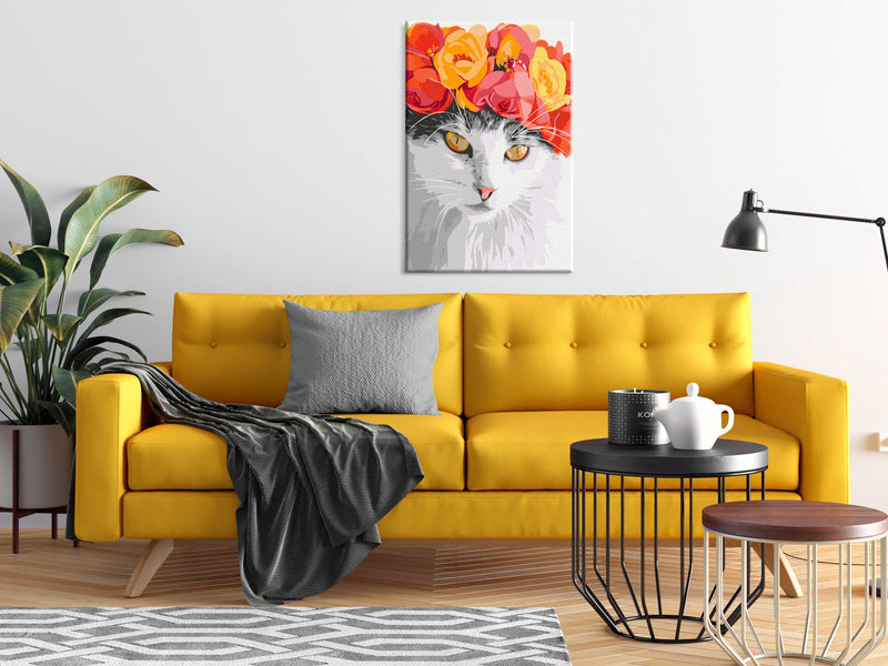 Kanva uz audekla "izkrāso pēc cipariem" - Flowery Cat 40x60 cm Artgeist