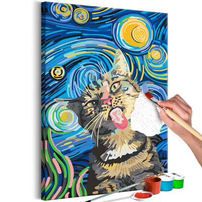 Kanva uz audekla "izkrāso pēc cipariem" - Freaky Cat 40x60 cm Artgeist