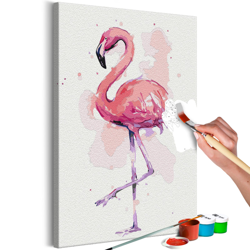 Kanva uz audekla "izkrāso pēc cipariem" - Friendly Flamingo 40x60 cm Artgeist
