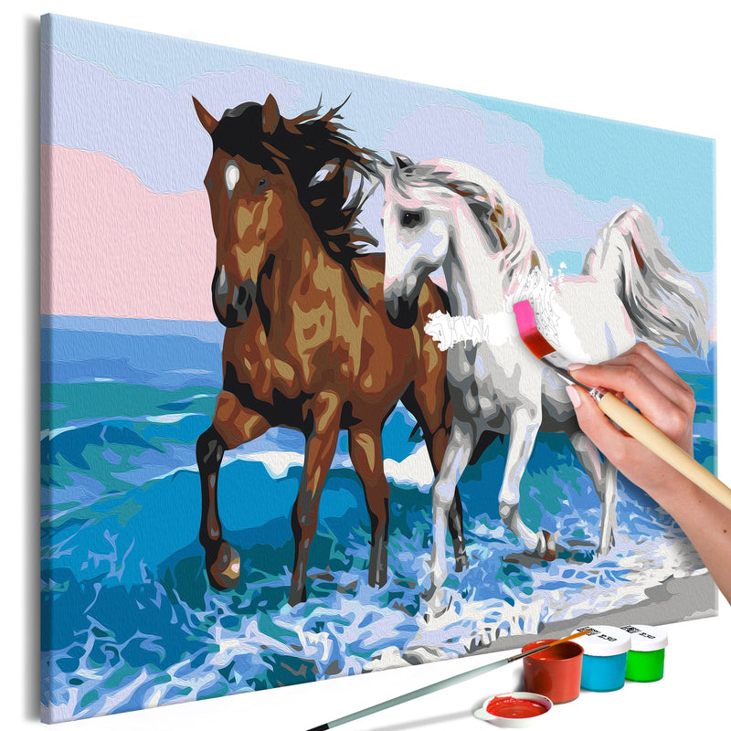 Kanva uz audekla "izkrāso pēc cipariem" - Horses at the Seaside 60x40 cm Artgeist