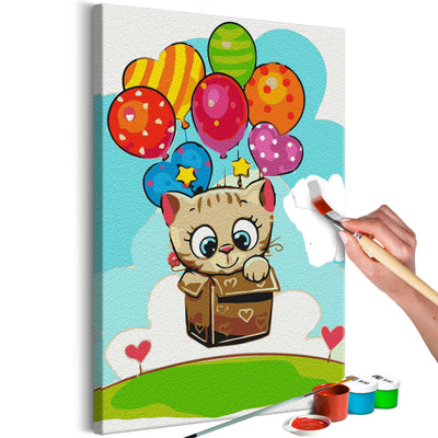 Kanva uz audekla "izkrāso pēc cipariem" - Kitten With Balloons 40x60 cm Artgeist