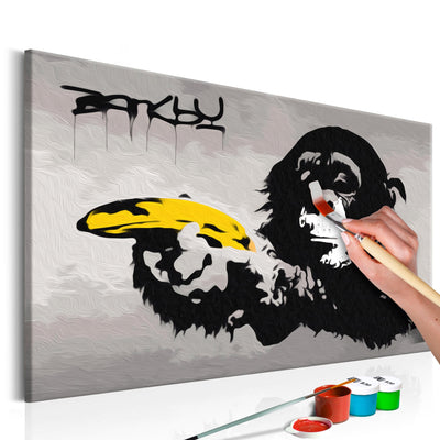 Kanva uz audekla "izkrāso pēc cipariem" - Mērkaķis (Banksy Street Art Graffiti) 60x40 cm Artgeist