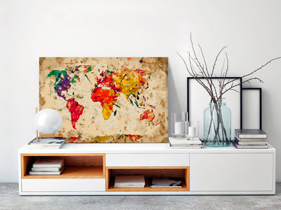 Kanva uz audekla "izkrāso pēc cipariem" - Pasaules karte (Krāsas šļakatas) 60x40 cm Artgeist