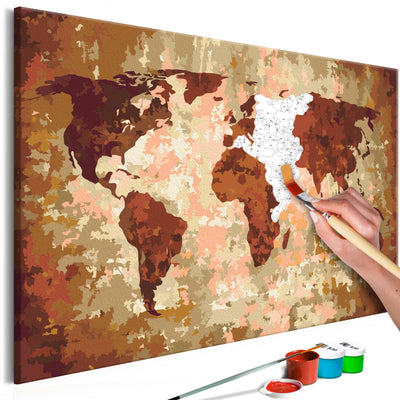 Kanva uz audekla "izkrāso pēc cipariem" - Pasaules karte (Zemes tońos) 60x40 cm Artgeist