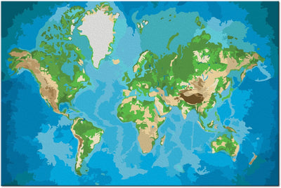 Kanva uz audekla "izkrāso pēc cipariem" - Pasaules karte (zila un zaļa) 60x40 cm n-A-0350-d-a