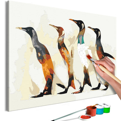 Kanva uz audekla "izkrāso pēc cipariem" - Penguin Family 60x40 cm Artgeist