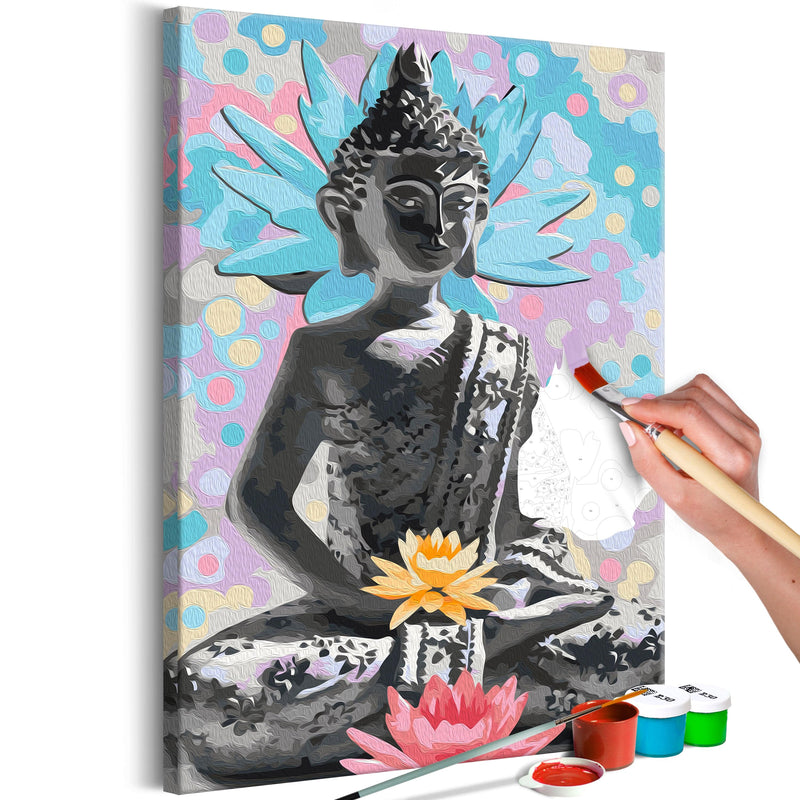 Kanva uz audekla "izkrāso pēc cipariem" - Rainbow Buddha 40x60 cm Artgeist