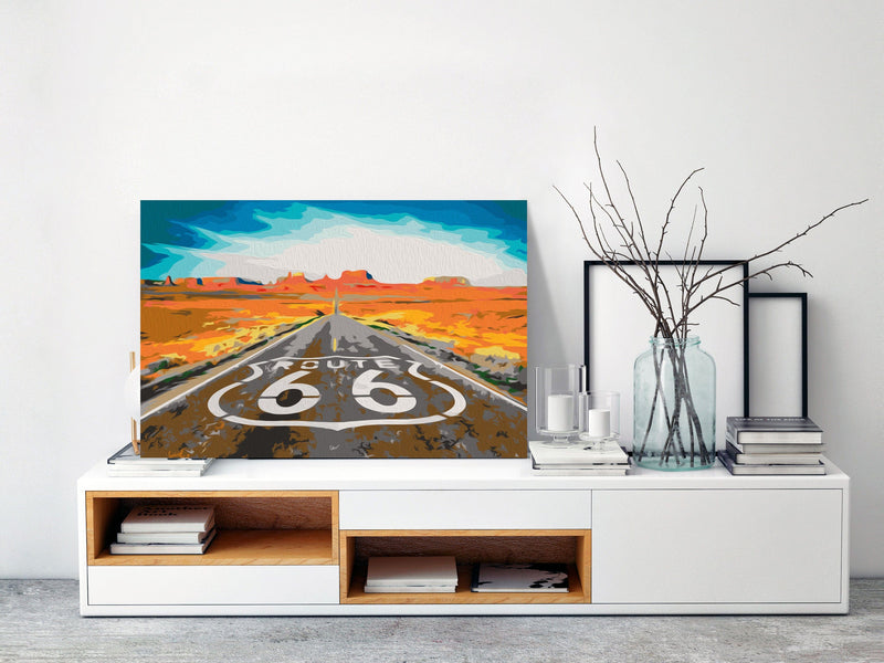 Kanva uz audekla "izkrāso pēc cipariem" - Route 66 (60x40 cm) Artgeist