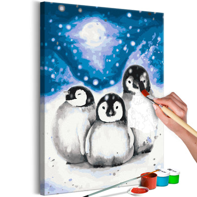 Kanva uz audekla "izkrāso pēc cipariem" - Three Penguins 40x60 cm Artgeist