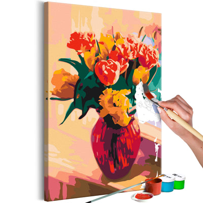 Kanva uz audekla "izkrāso pēc cipariem" - Tulips in Red Vase  40x60 cm Artgeist