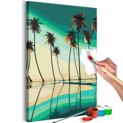 Kanva uz audekla "izkrāso pēc cipariem" - Turquoise Palm Trees 40x60 cm Artgeist