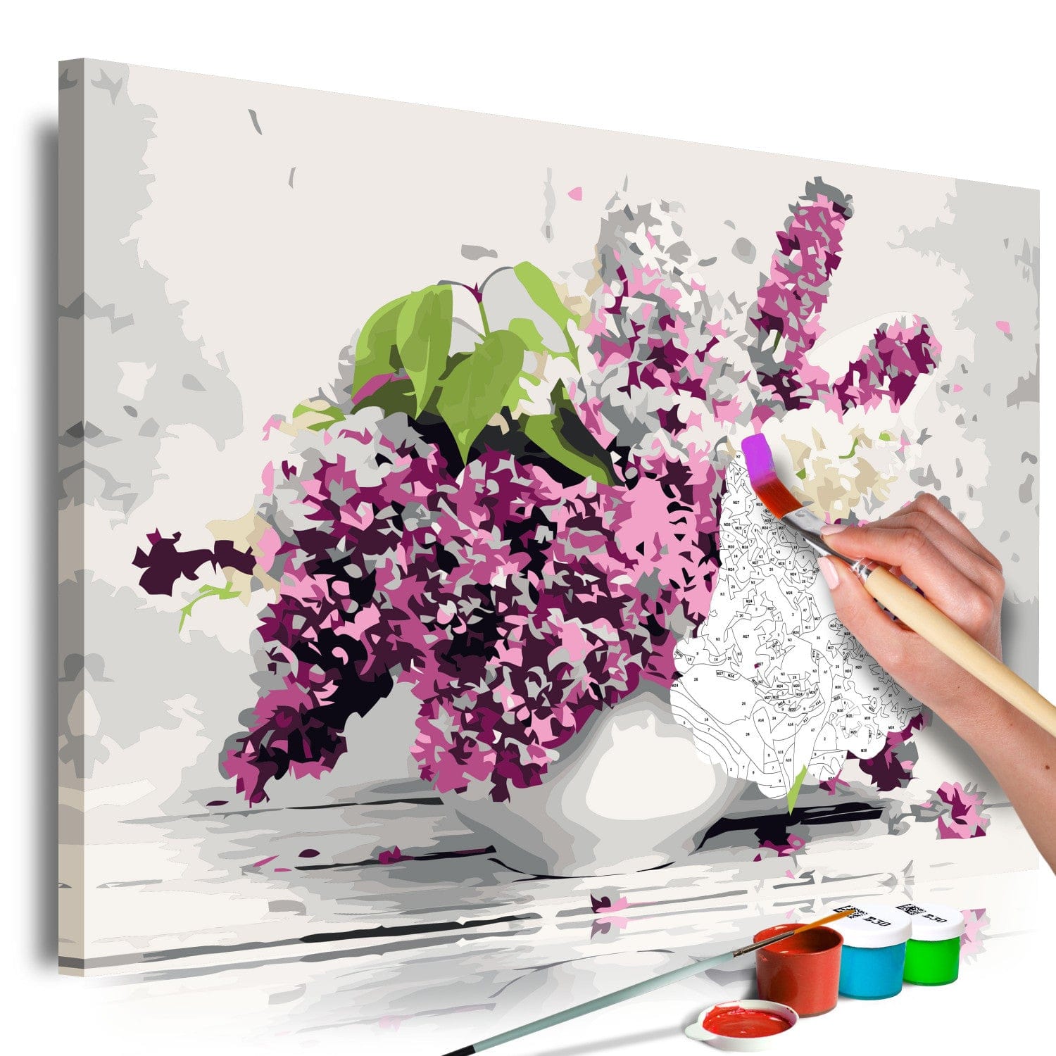 Kanva - Izkrāso pēc cipariem ar ceriņiem vāzē, izmērs 60x40 cm Artgeist