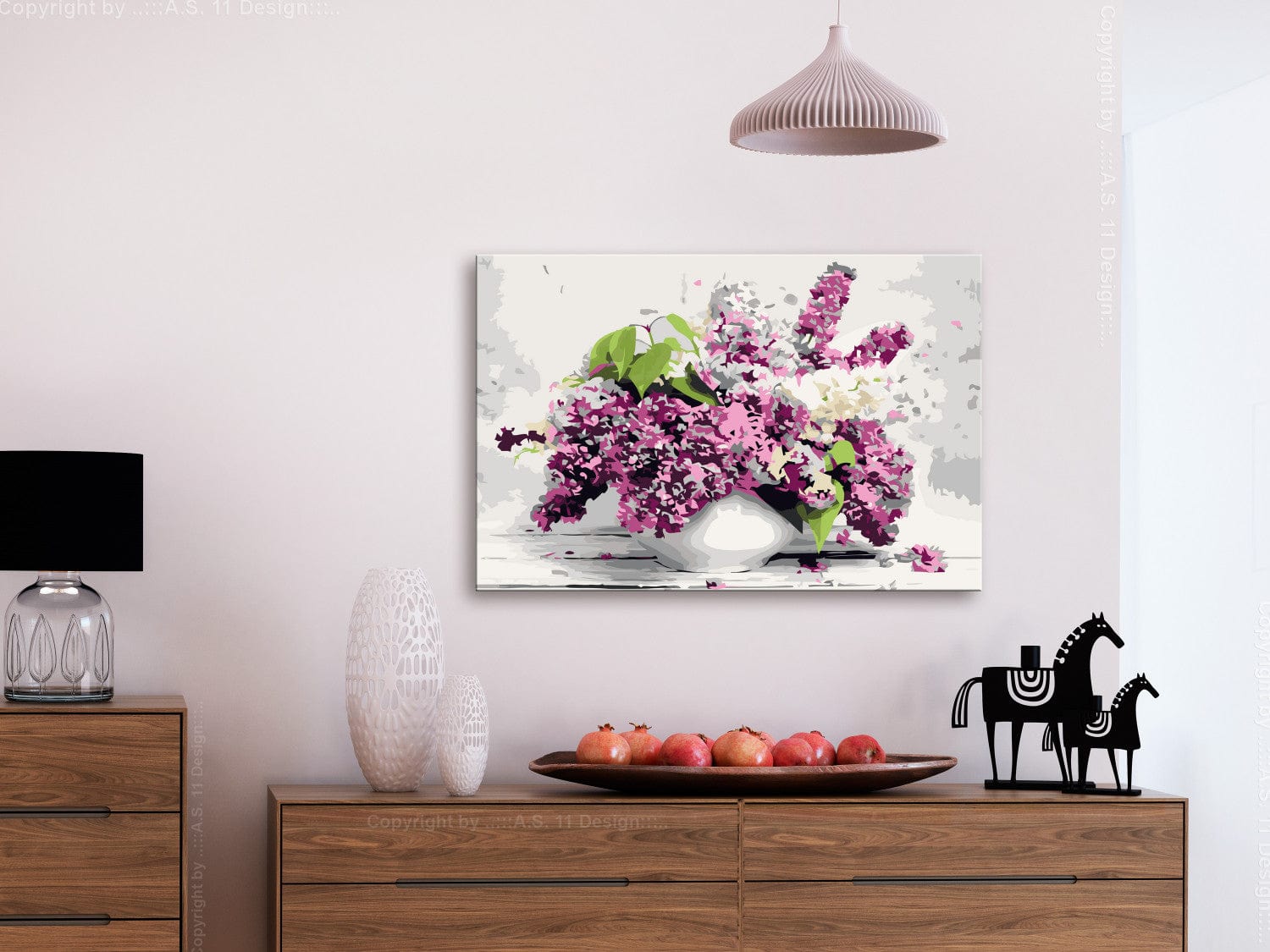 Kanva - Izkrāso pēc cipariem ar ceriņiem vāzē, izmērs 60x40 cm Artgeist