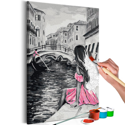 Kanva uz audekla "izkrāso pēc cipariem" - Venēcija (Meitene rozā kleitā) 40x60 cm Artgeist