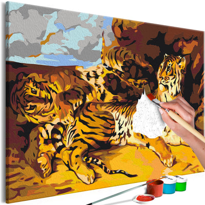 Kanva uz audekla "izkrāso pēc cipariem" - Young Tiger With Mother 60x40 cm Artgeist