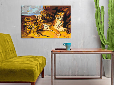 Kanva uz audekla "izkrāso pēc cipariem" - Young Tiger With Mother 60x40 cm Artgeist