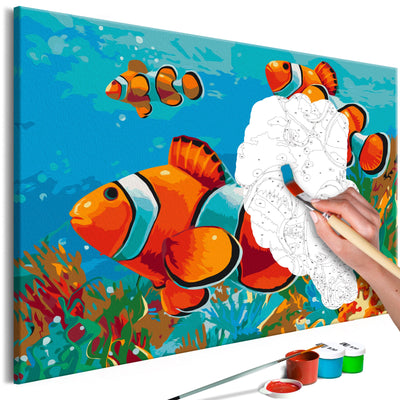 Kanva uz audekla "izkrāso pēc cipariem" - Zelta zivtiņas 60x40 cm Artgeist