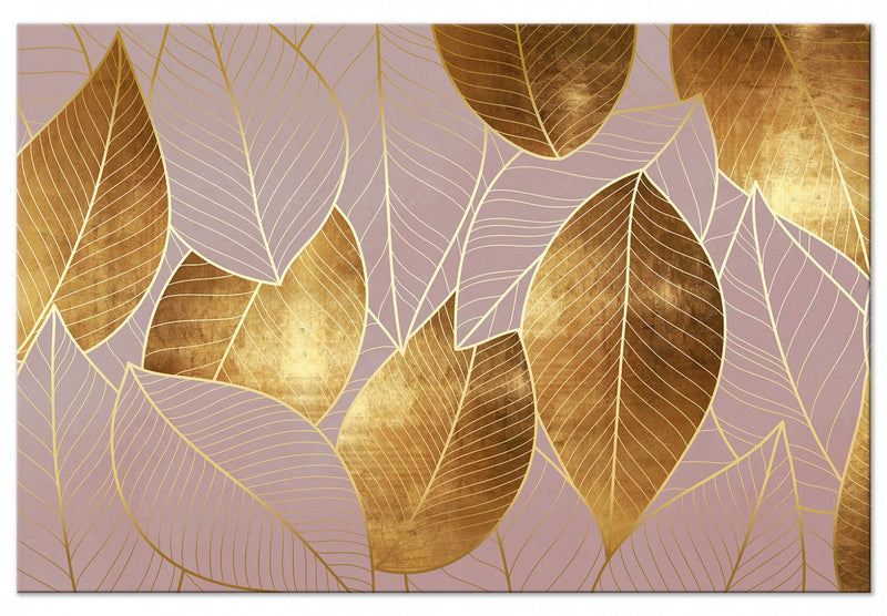 Glezna Violeti zelta raksts ar lapām - Glamour stila botāniskais motīvs (1 daļa), horizontāla Tapetenshop.lv.