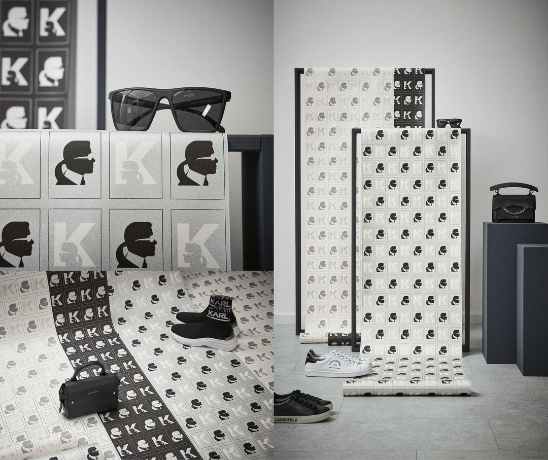 Karl LAGERFELD tapetes ar profila rakstu - pelēkas, baltas 378421 AS Creation