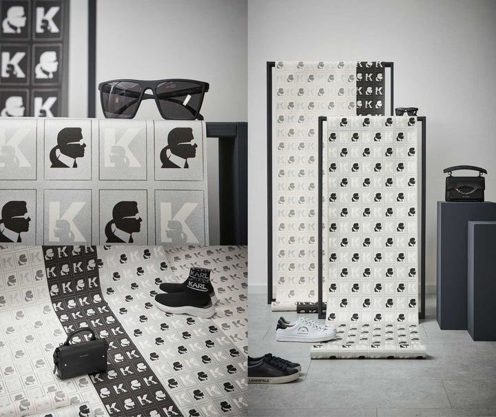 Karl LAGERFELD tapetes ar profila rakstu - pelēkas, baltas 378421 AS Creation