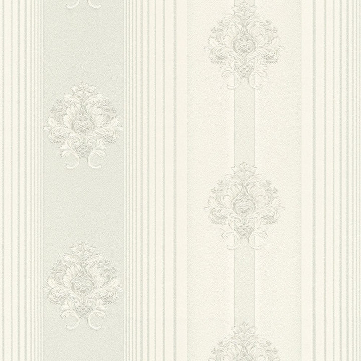 Klasiskā stila svītrainas ornamentālās tapetes, gaiši pelēkas, 330843 AS Creation