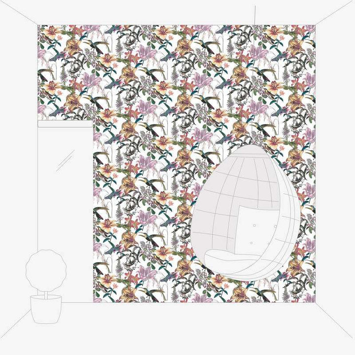 Krāsainas tapetes ar ziediem kolibri - zaļa, dzeltena AS 377011 AS Creation