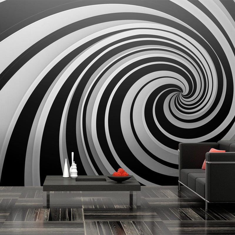Suurikokoinen 3D Valokuvatapetti - Mustavalkoinen pyörre (550x270 cm) G-ART