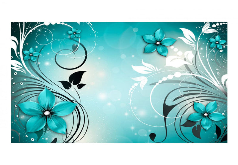Suurikokoinen Valokuvatapetti tyylitellyillä kukilla - Sapphire Winter (500x280 cm) G-ART