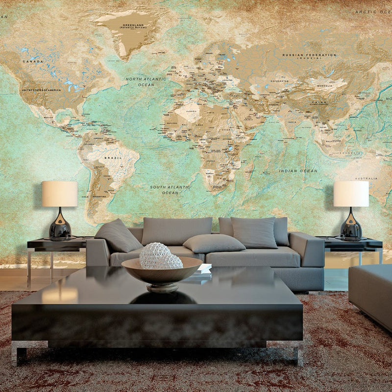 Широкоформатный Фотообои - Бирюзовая карта мира II (500х280 см) G-ART