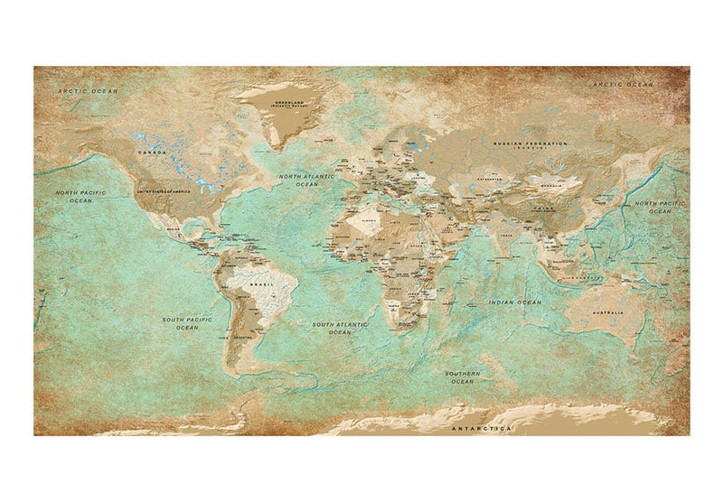 Lielformāta fototapetes - Tirkīza pasaules karte II (500x280 cm) G-ART