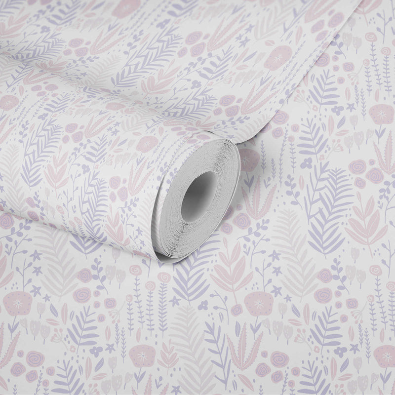 Girls room wallpaper with flowers - purple, pink, white, 1350375 Without PVC AS Creation